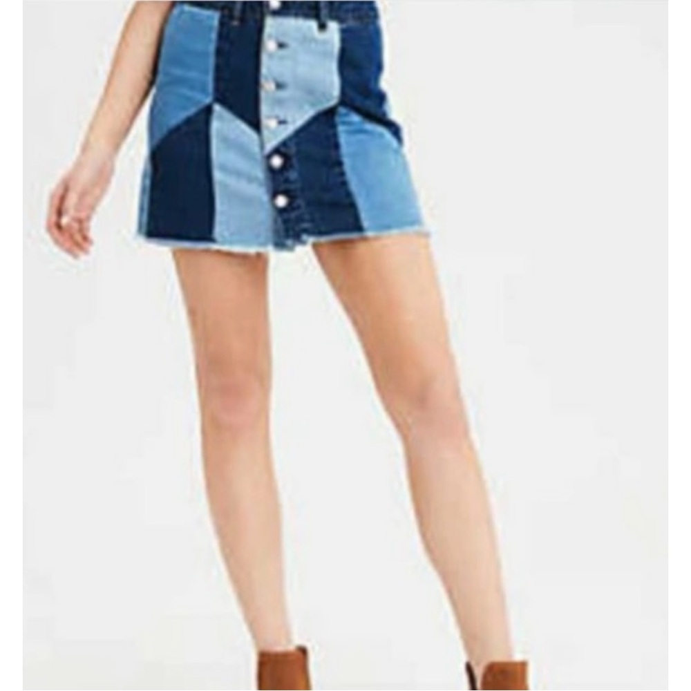 AEU HIGH-RISE FESTIVAL MINI Patchwork Denim Skirt